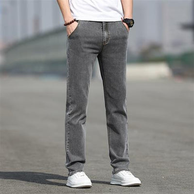 Stylish smoky gray jeans perfect for autumn casual wear, combining comfort and seasonal elegance