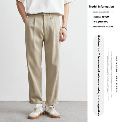 Men's straight drooping pants offering ultimate comfort for everyday wear in a stylish and relaxed fit.