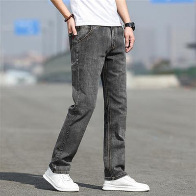 Stylish smoky gray jeans perfect for autumn casual wear, combining comfort and seasonal elegance
