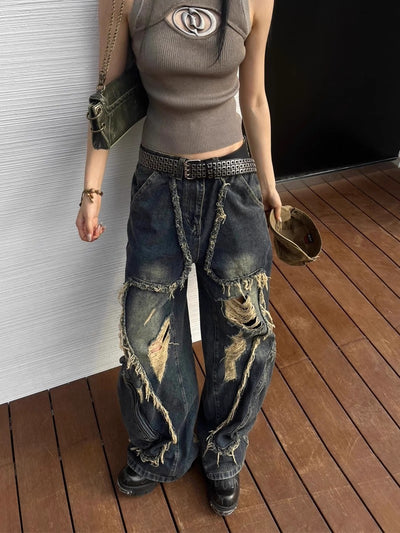 Trendy ripped jeans for a stylish and modern look, perfect for fashion-forward individuals.