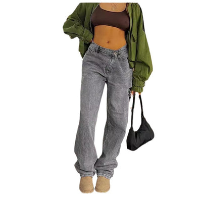 Stylish low waist jeans featuring loose hole design for a trendy and comfortable look