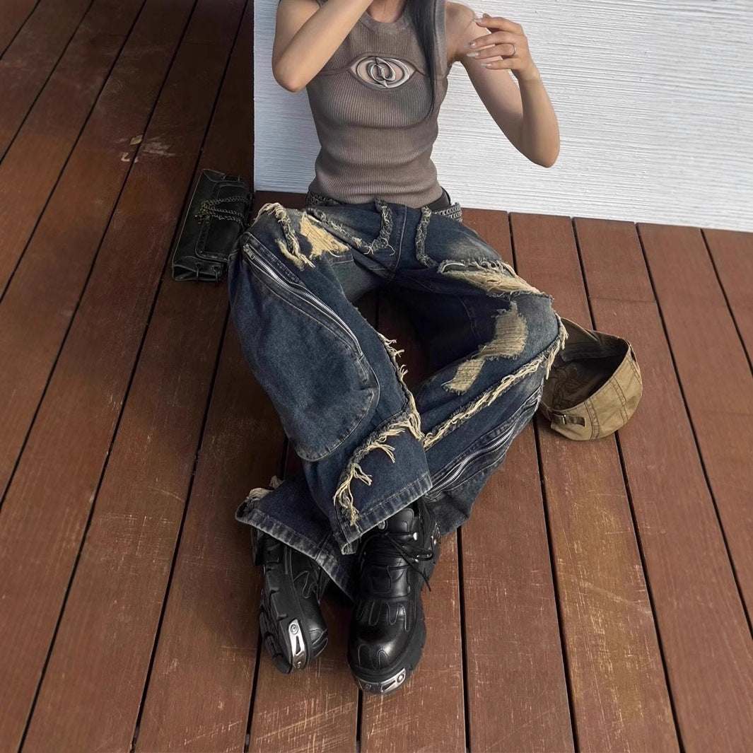 Trendy ripped jeans for a stylish and modern look, perfect for fashion-forward individuals.