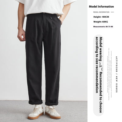 Men's straight drooping pants offering ultimate comfort for everyday wear in a stylish and relaxed fit.